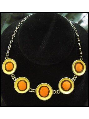 Vintage Signed Stefanel Italian Mod Necklace | Bold Orange Enamel Circles 70s